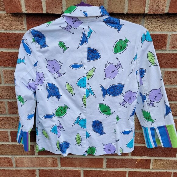 Vintage Bamboo Traders Jacket Women's Size Medium Lightweight Blazer Fish Theme - Picture 2 of 5